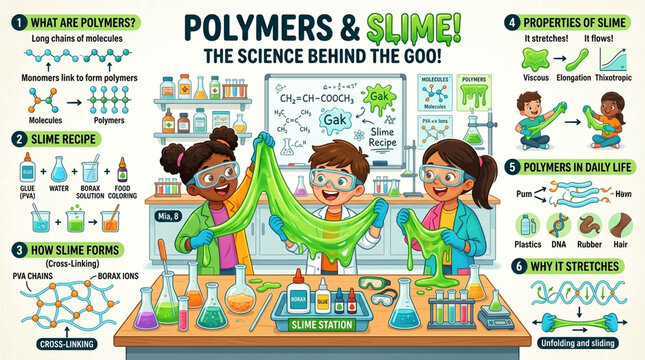 Educational Science Infographic of Polymers and Slime Chemistry Experiment for Kids