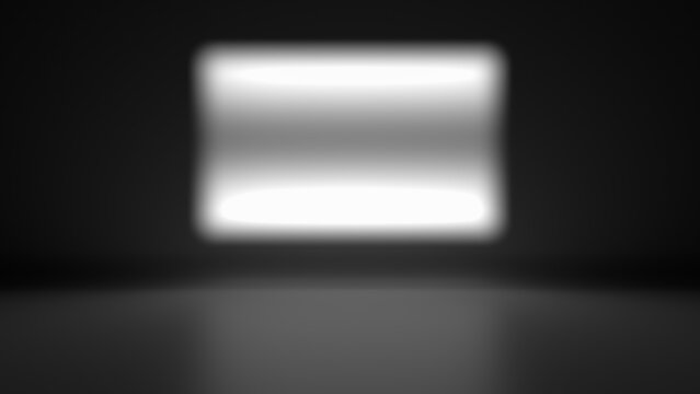 Softly glowing rectangular light source centered on dark surface with subtle shadow gradients around its base, gobo light projection, moody minimal aesthetic.