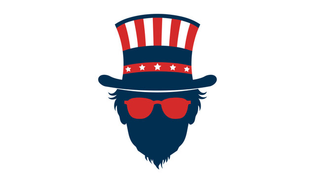 Uncle sam silhouette with striped hat and sunglasses on white background