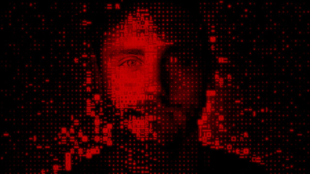 Digital Face dissolving into Machine Data, symbolising Bot Detection Concept.