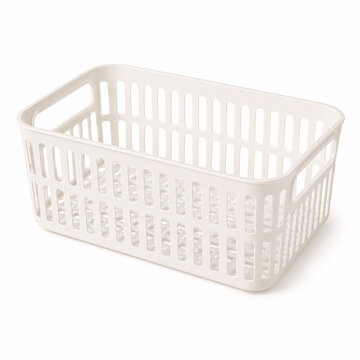 White storage basket with text pattern