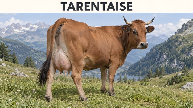 Hardy Tarentaise cattle from the French Alps, valued for rich milk and adaptation to mountain pastures.