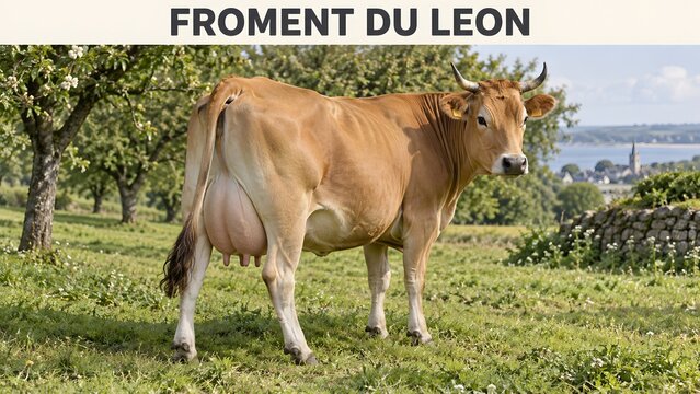 Rare Froment du L&eacute;on dairy cattle from Brittany, France, recognized by its distinctive wheat-gold coat.