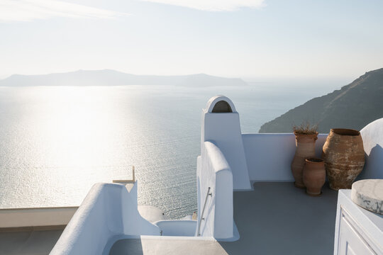 White architecture with sea view in Santorini island, Greece