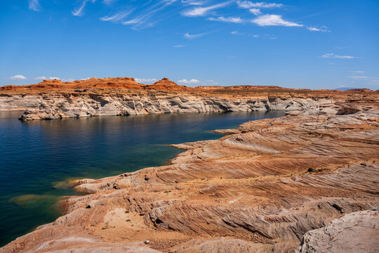 Stunning view of receding Lake Powell and red rock formations