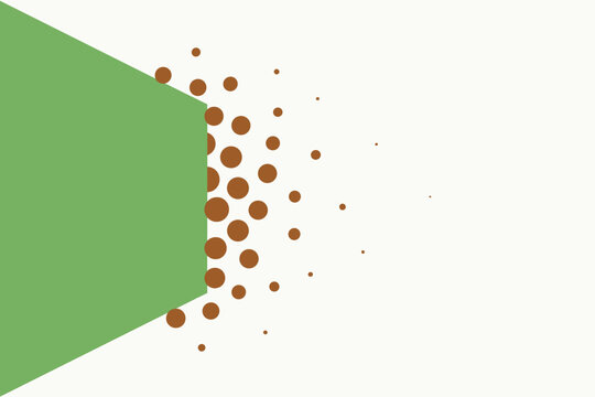Green trapezoid dissolving into a scatter of brown dots of decreasing size