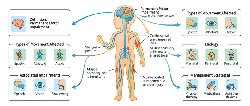 Diagram of child's motor impairment and management strategies