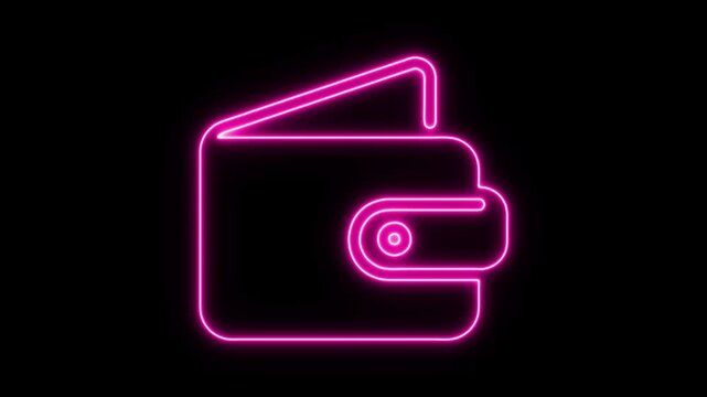 Glowing Neon Digital Wallet Animation for Finance on Black Background