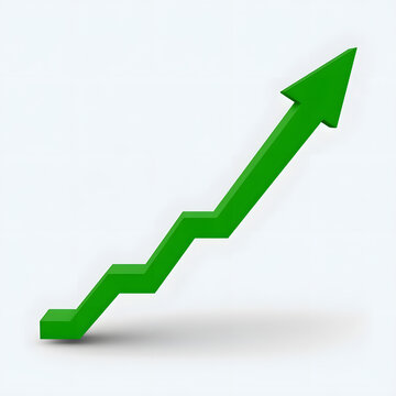 Green rising chart arrow climbing upwards in stair steps on white background symbolizing positive progress financial growth success and profitable trend.