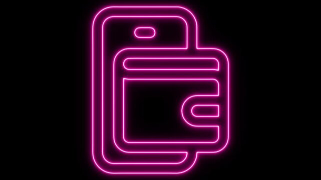 Glowing Neon Digital Wallet Animation for Finance on Black Background