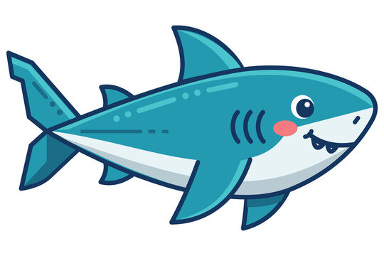 Cute smiling blue shark cartoon vector illustration