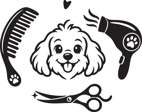 Cute Dog Grooming Salon Tools Vector Illustration