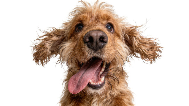 Happy brown dog with long tongue hanging out, isolated on transparent background