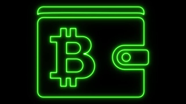 Glowing Neon Digital Wallet Animation for Finance on Black Background