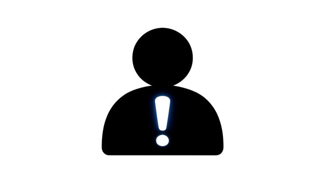 Black silhouette of a person with a glowing blue exclamation mark, isolated on transparent background