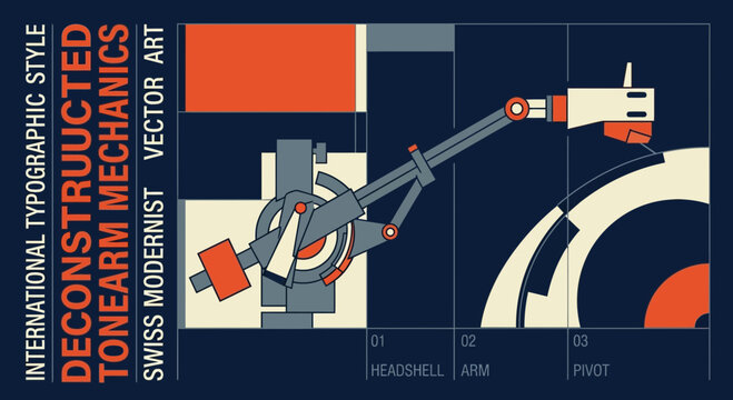Deconstructed Turntable Tonearm Art: Swiss Modernist Design
