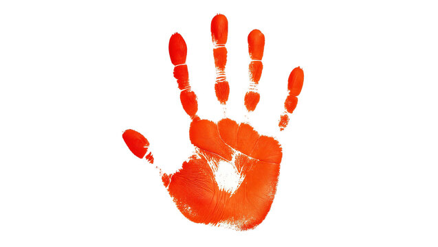 Orange handprint with visible texture, isolated on transparent background