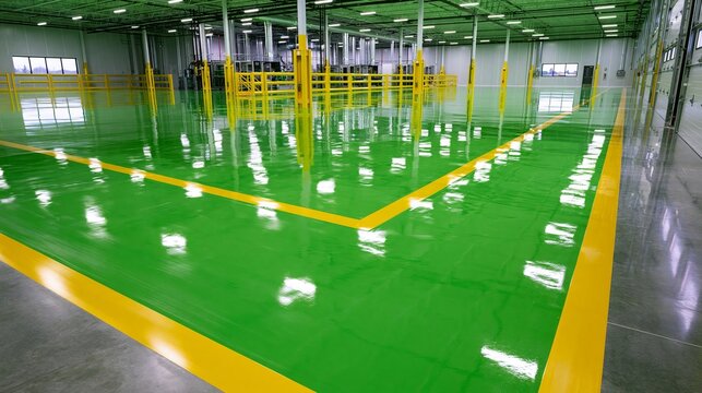 Spacious Industrial Facility Interior with Glossy Resin Coating