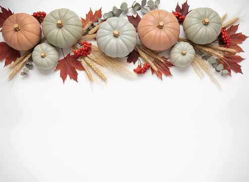 Autumn harvest border with pumpkins and leaves