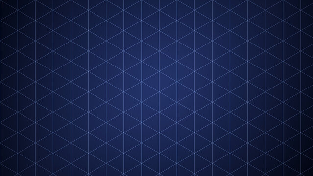 Isometric triangular line grid on dark indigo technology background