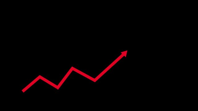 Arrow rising transparent channel. Abstract arrow growth chart of economy icon black color animated down. business line animation. Abstract glowing neon line business graph grow.