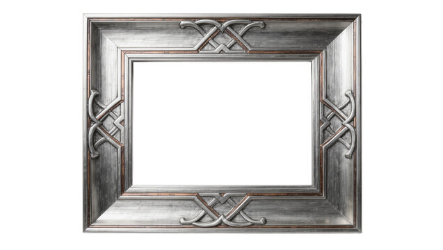 Ornate silver picture frame with decorative knotwork, isolated on transparent background