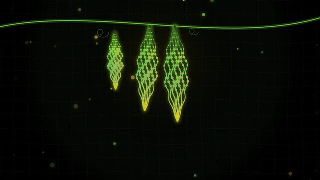Abstract glowing dna helix structures floating in digital space with motion background.