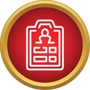 Employee identification badge with user profile on a red and gold button