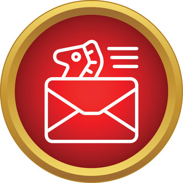 Trojan horse icon emerging from an email envelope, symbolizing a cyber threat