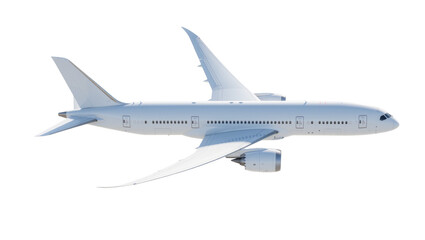 Fototapeta premium Modern white passenger jet airplane with swept wings, isolated on transparent background