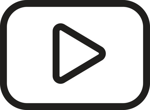 Play button icon with rounded rectangle background on a white surface