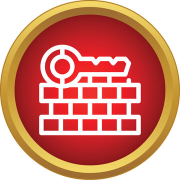 Key icon sitting on a brick wall representing digital security and protection concepts