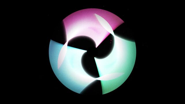 Abstract circular motion with rotating glowing light trails in a digital space.