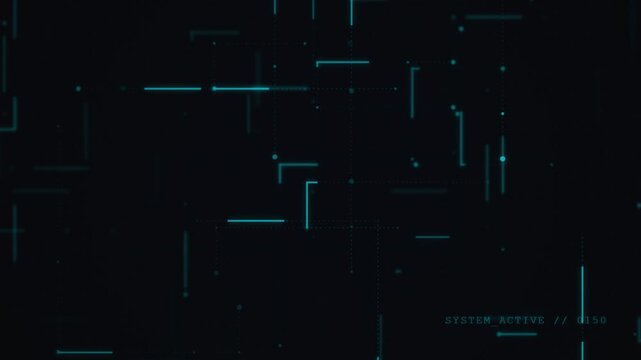Digital user interface elements with green lines and system access text display on a black background.