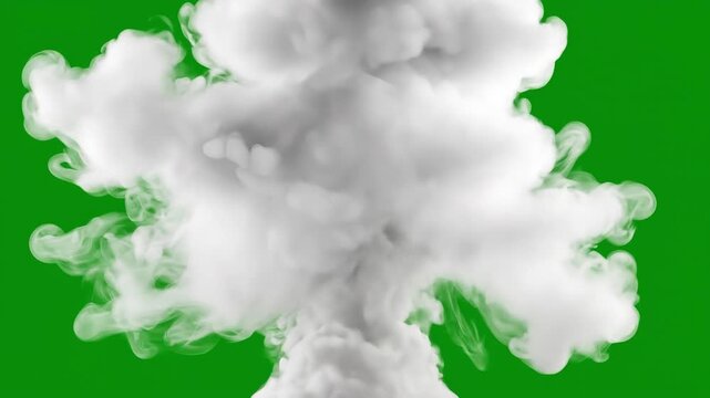 White Smoke Explosion Effect Rising on Green Screen Background for Compositing