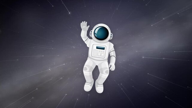 Animated Astronaut Waving While Floating Through Deep Space Stars
