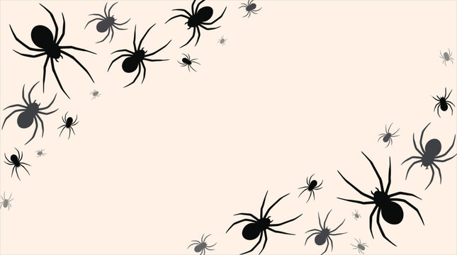 Spooky spiders border frame creeping tarantulas and arachnids silhouettes with copy space