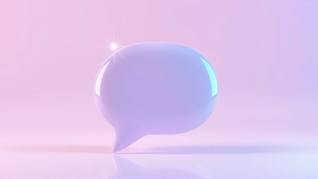 Glossy speech bubble sits upon surface. Soft pink, purple gradients create calming backdrop. Minimalist design, clean aesthetic.