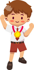 Fototapeta premium Student Boy Character with Gold Medal and School Uniform