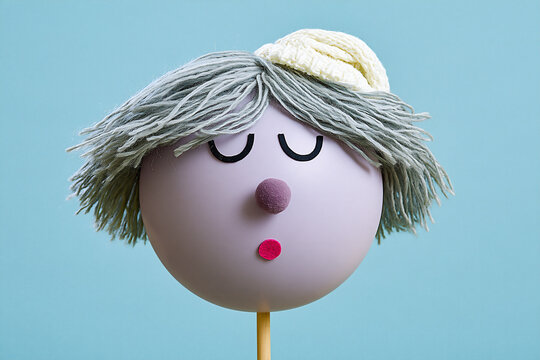 Sleepy balloon character with closed eyes and knitted nightcap