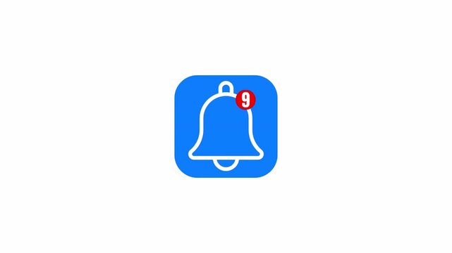 Bell notification icon animation with alpha channel, bell notification plus nine animation on a transparent background 
