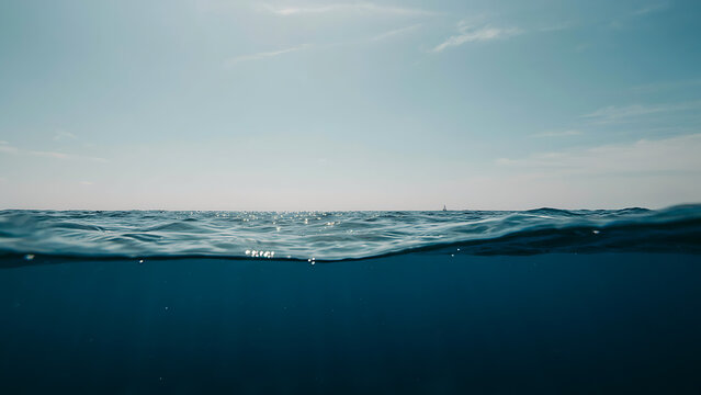 Minimalist over under ocean water split view on sunny day