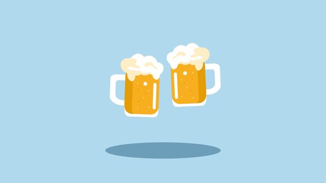 October fest beer mug animation icons on blue background