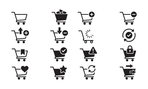 Functional shopping cart status icons including error loading and favorite states.