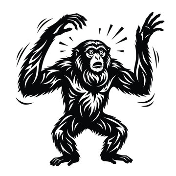 Black and white of a surprised or scared chimpanzee