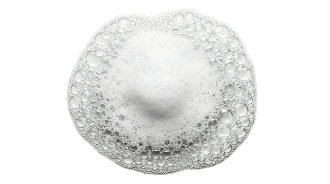 Fresh white soap foam bubble texture with realistic liquid consistency and spherical shapes showcased in high resolution on transparent background