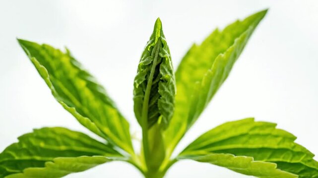 Young professional woman with vibrant green plant in hand symbolizing career growth and future opportunities during a sunny office meeting with cle...