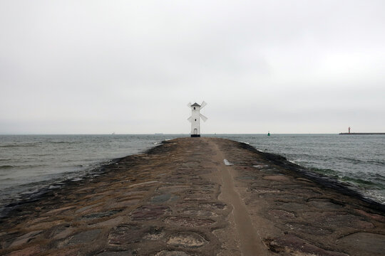 Świnoujście, Poland. Stawa Młyny  is a beacon in the shape of a windmill. The beacon acts as a signal for vessels entering the Port of Świnoujście, from the Baltic Sea.