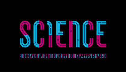 Logo font alphabet from segment dot and lines, letters A, B, C, D, E, F, G, H, I, J, K, L, M, N, O, P, Q, R, S, T, U, V, W, X, Y, Z and numerals 0, 1, 2, 3, 4, 5, 6, 7, 8, 9, vector illustration 10EPS © marooshka