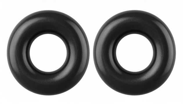 Two black rubber inner tubes for industrial or automotive use